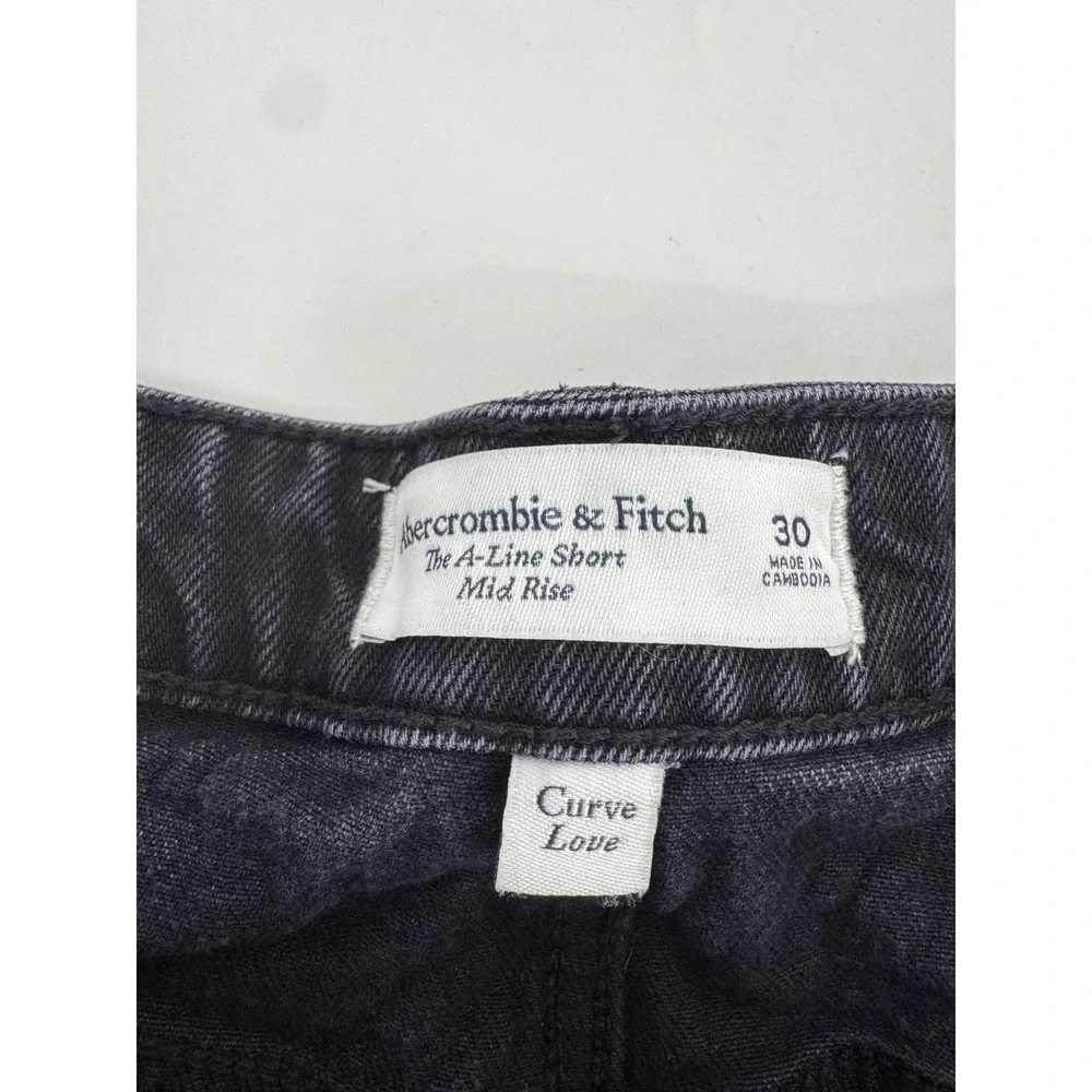 Abercrombie & Fitch A Line Shorts Mid Rise Denim Sz 30 Black Cutoffs Curve Love